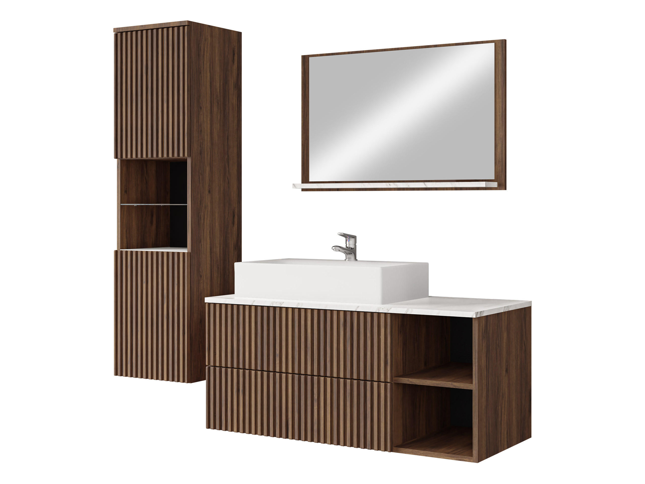 BADMÖBEL-SET Kertos Rillen II - Braun, Holzwerkstoff (100/57/45cm) - MIRJAN24