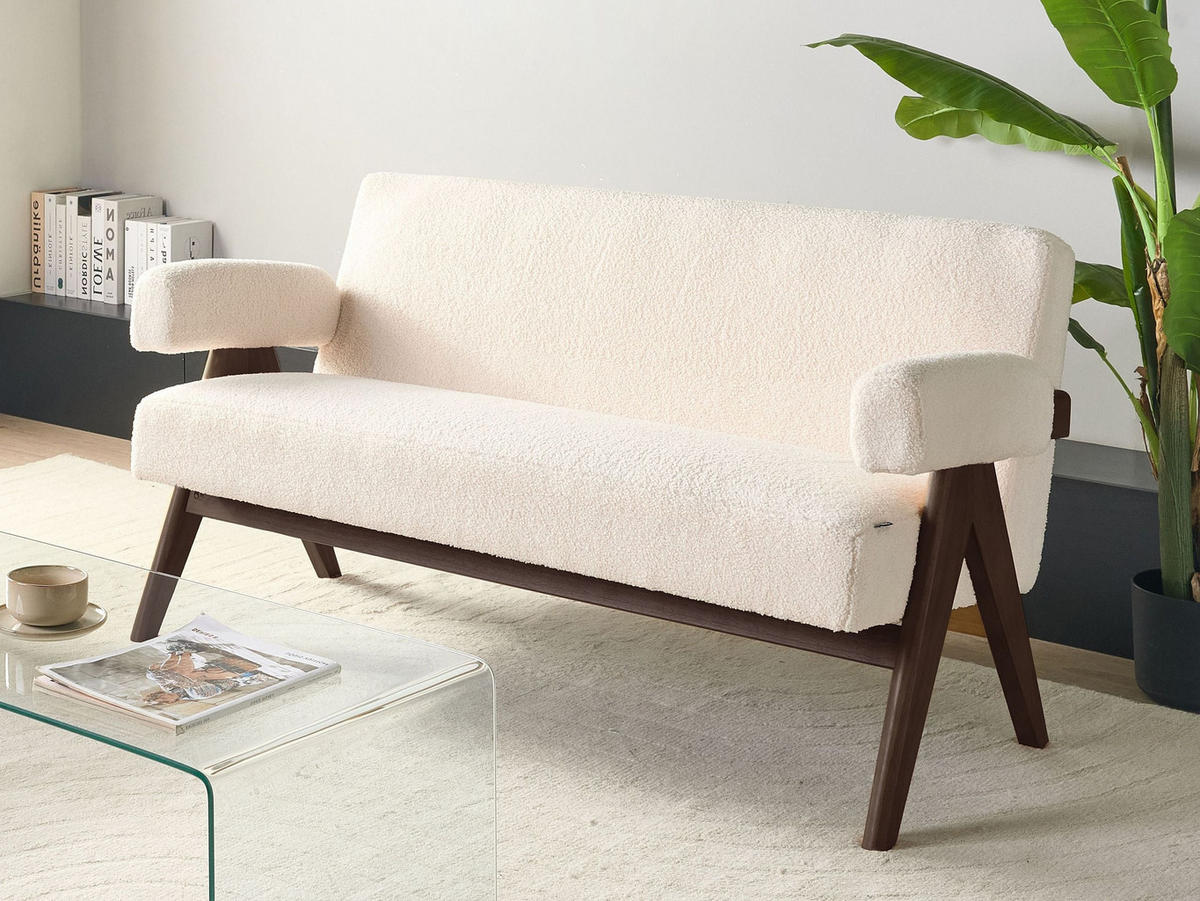 2-SITZER-SOFA Bouclé Cremeweiß/Dunkelbraun Tamre - Creme, Textil (148/79/78cm) - Beliani
