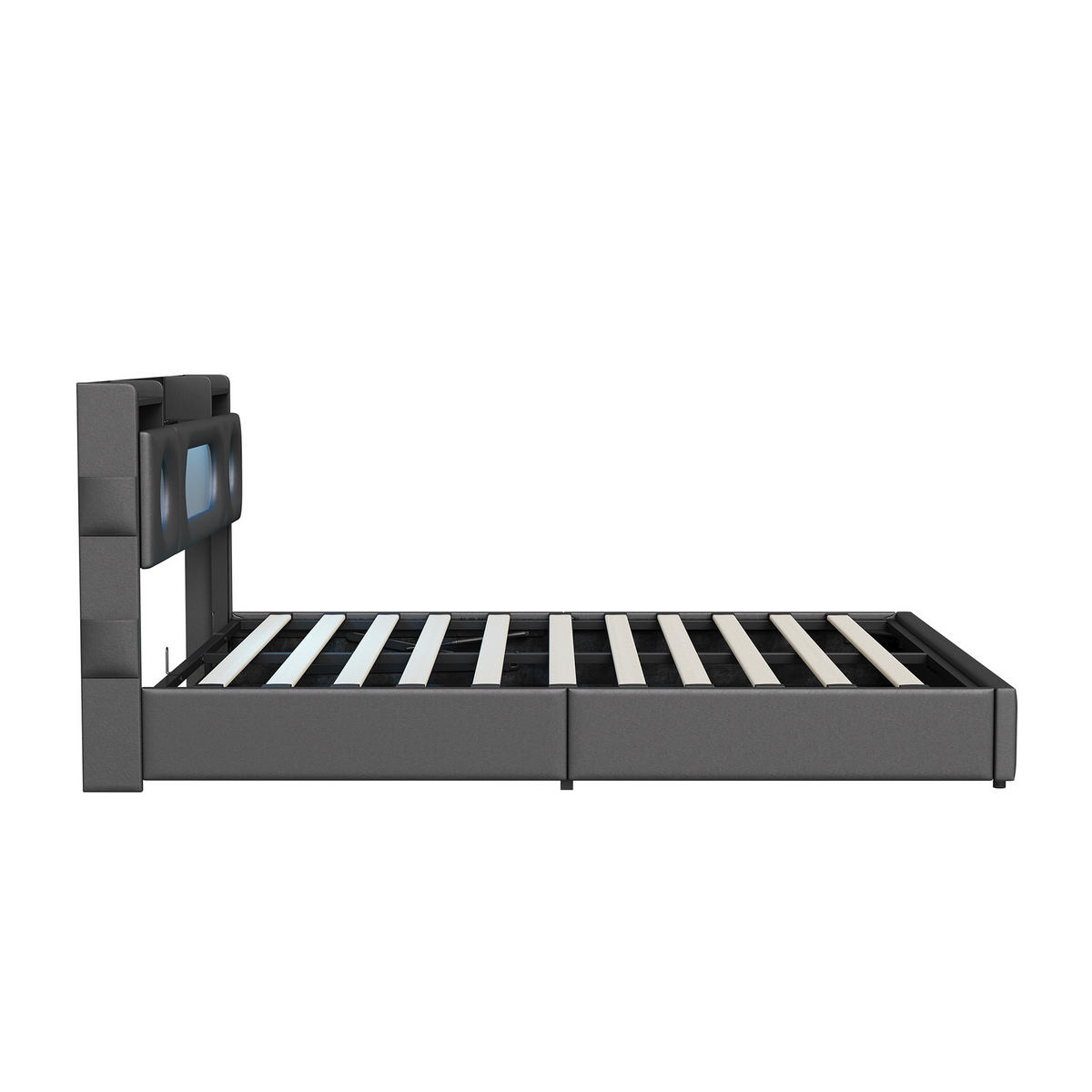 POLSTERBETT 140/200 cm Schwarz mit hydraulischem Stauraum, LED-Kopfteil mit Ablage und USB-Anschluss - Schwarz, Metall (140/200cm) - EuroLiving