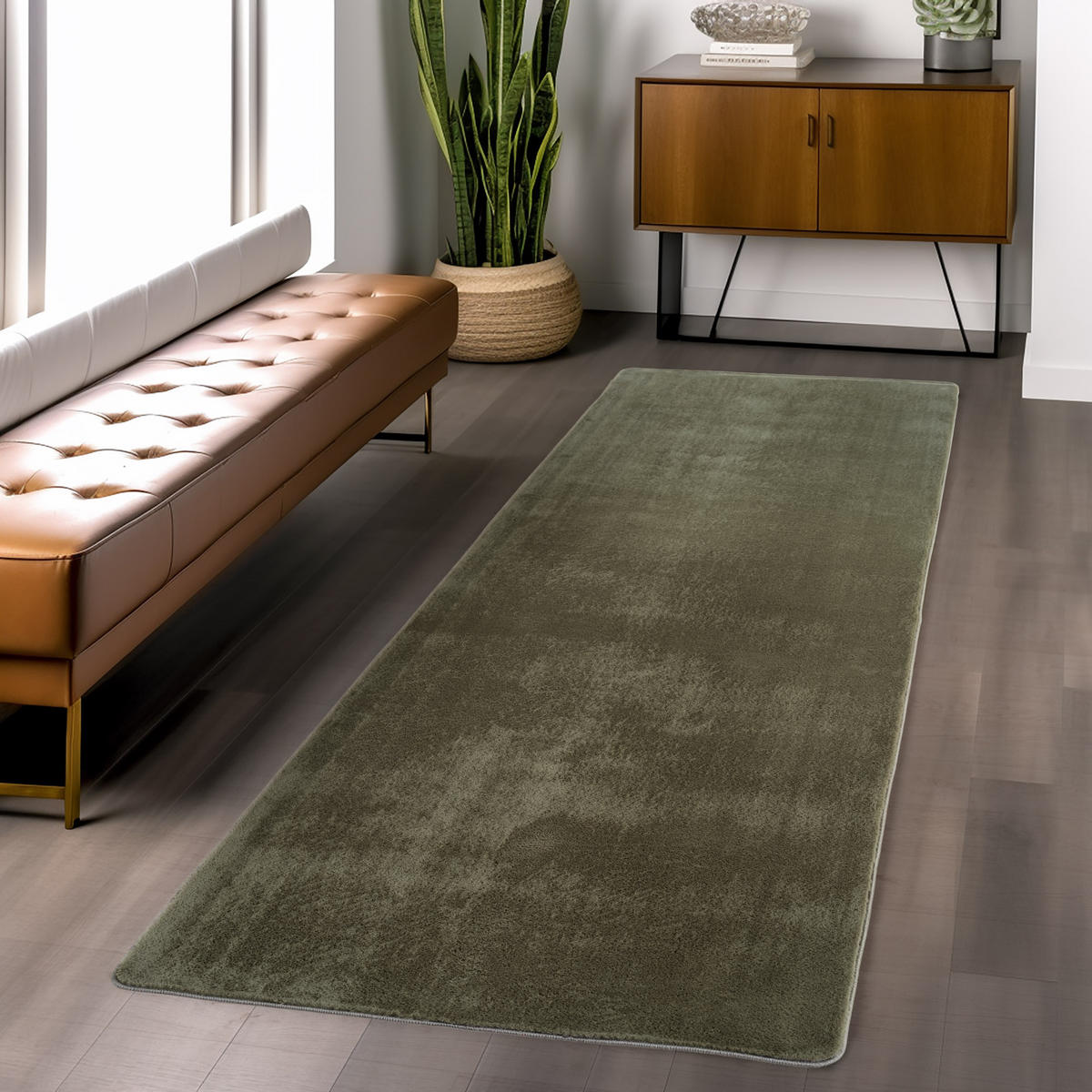 TEPPICH Kurzflor Unifarben Polyester Antirutsch Wohnzimmer Grün Läufer 80x150 - Grün, Textil (80/150cm) - KADIMA DESIGN