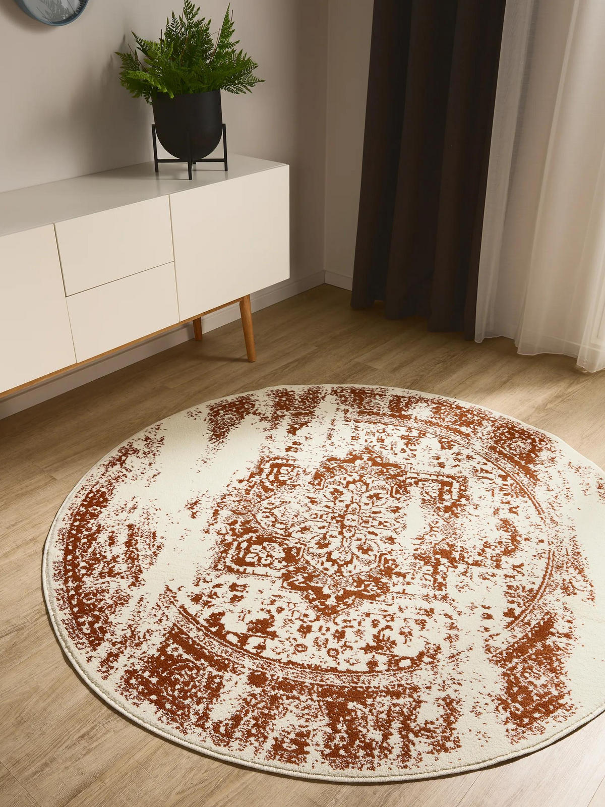 VINTAGE-TEPPICH Suki ø 160 cm rund - Creme/Orange, Kunststoff (160/160cm) - benuta