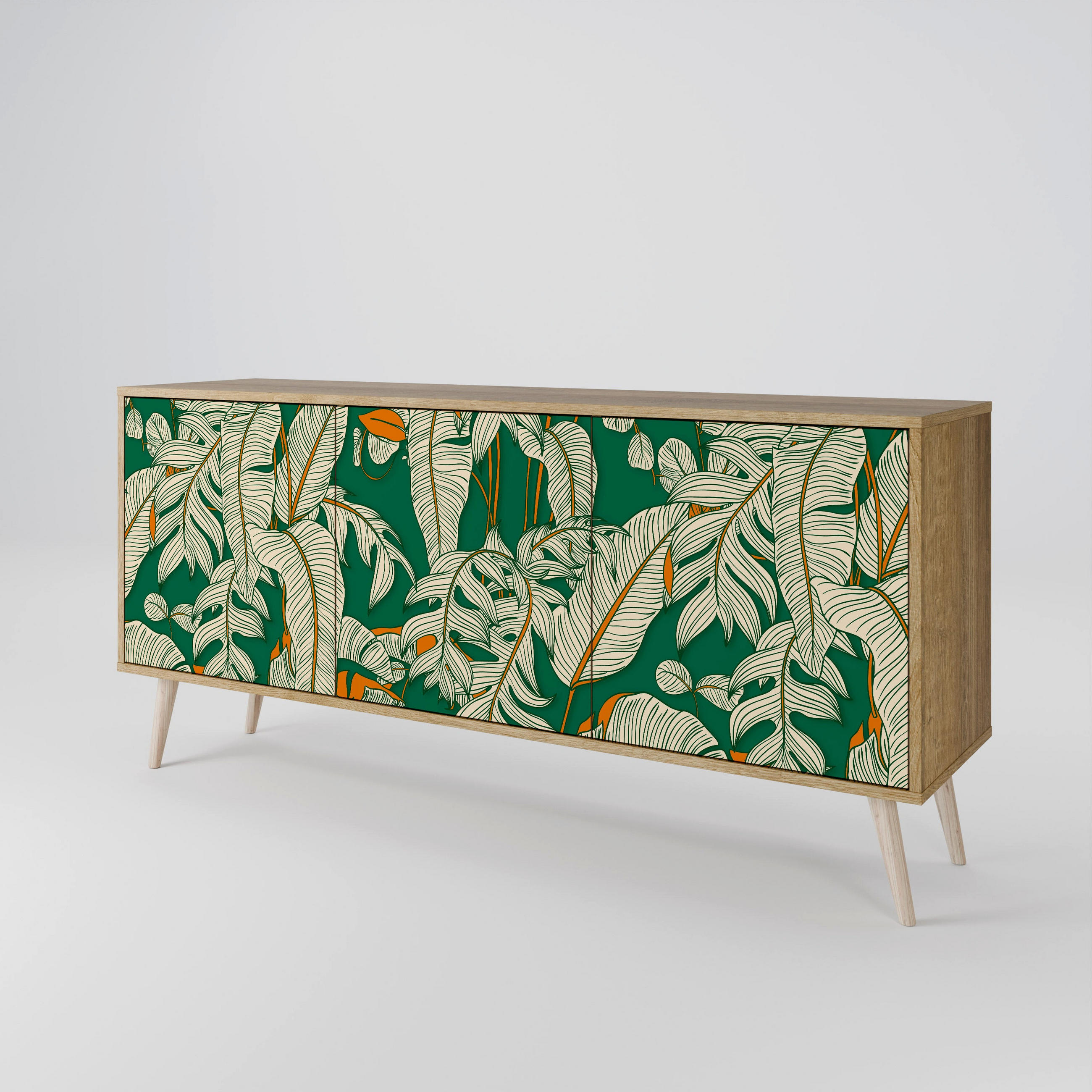 SIDEBOARD VERDANT PLEASURES, Eicheneffekt, 164,5x42x77,5 cm, 3 Türen - Eichefarben/Buchefarben, Holzwerkstoff/Buchenholz (164.5/77.5/42cm) - SpaceRebels