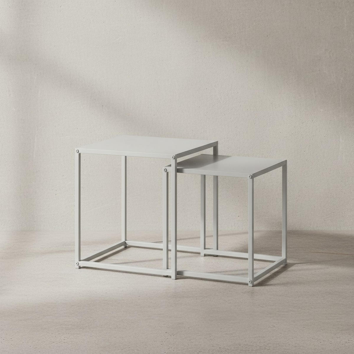 BEISTELLTISCH Set Weiß Metall Eckig Industrial Design 2-teilig - Weiß, Metall (40/40/45cm) - KADIMA DESIGN