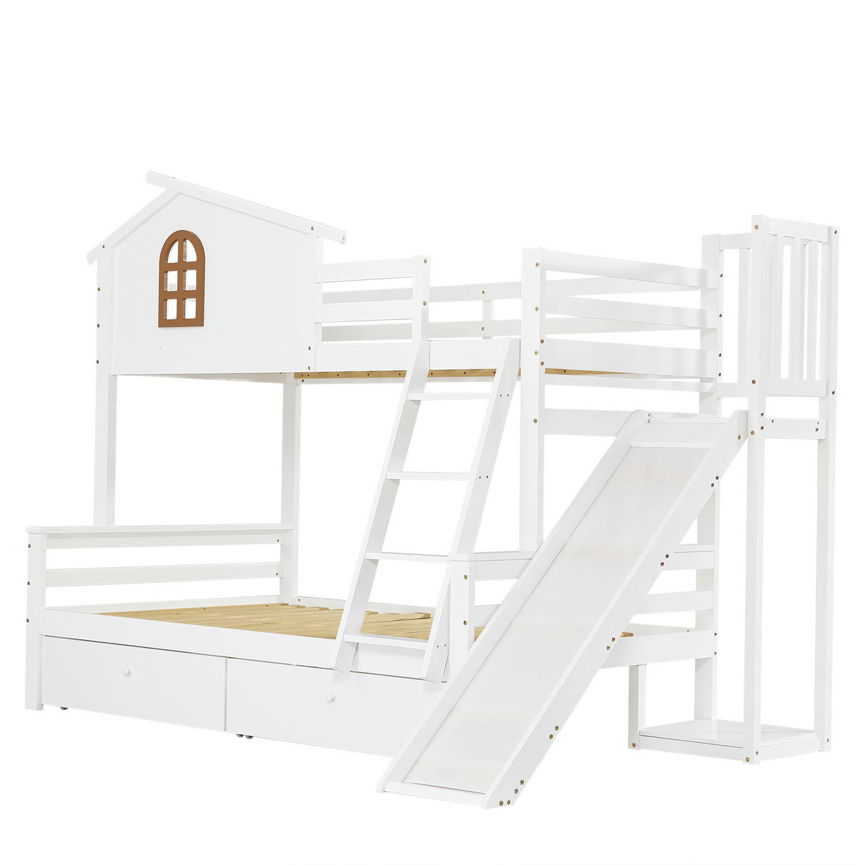 ETAGENBETT aus Kiefernholz und MDF Weiß mit Rutsche, Schubladen und 90x200/120x200 cm - Weiß, Holzwerkstoff (90/200cm) - IVMEU