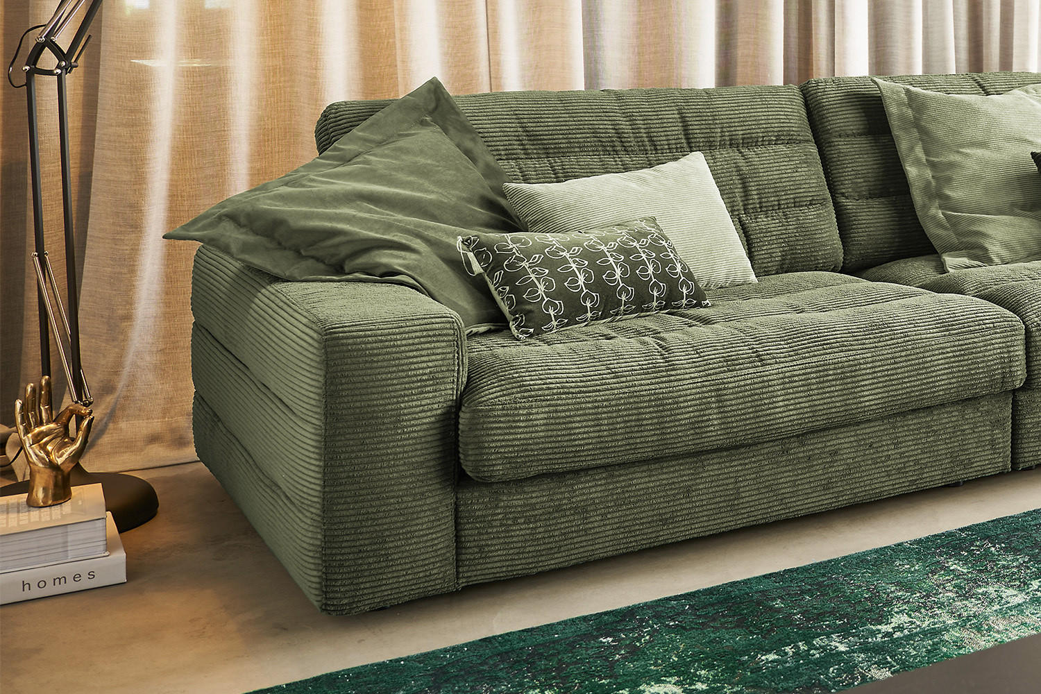 ECKSOFA XL LANA Grün Cord - Schwarz/Grün, Textil (416/205cm) - KAWOLA