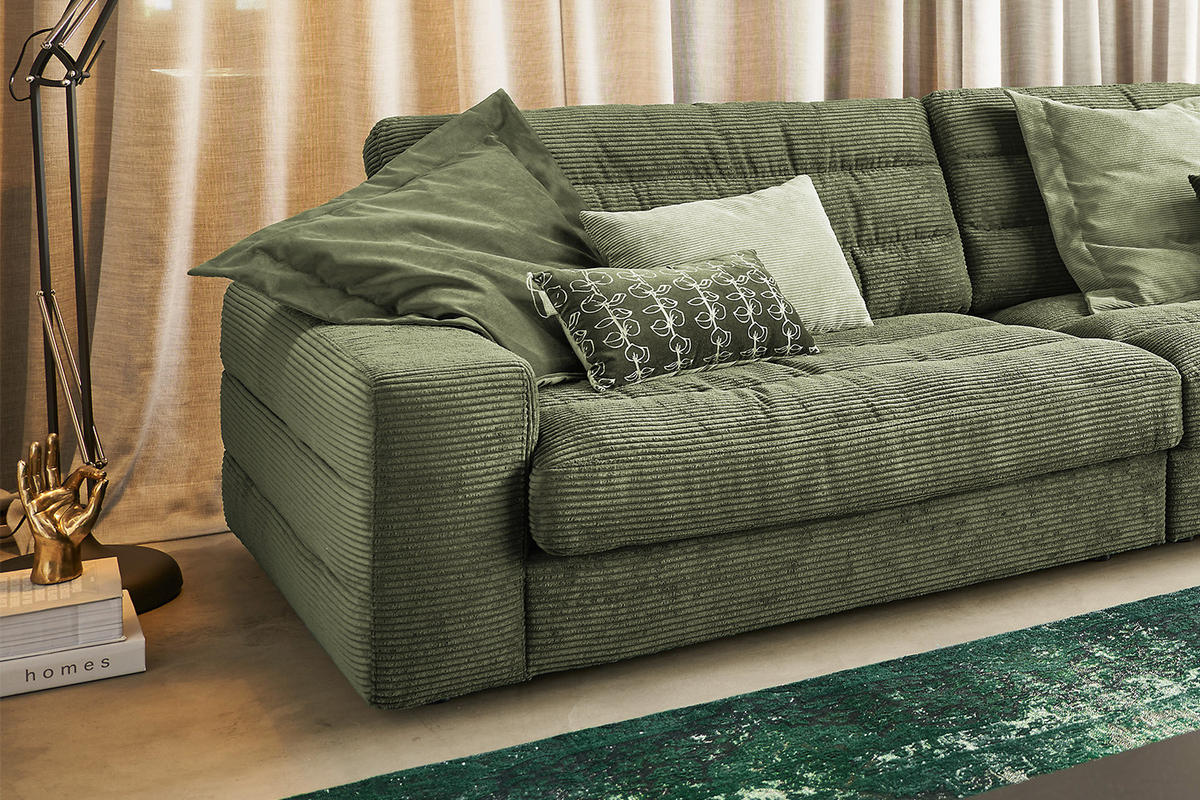 ECKSOFA XL LANA Grün Cord - Schwarz/Grün, Textil (416/205cm) - KAWOLA