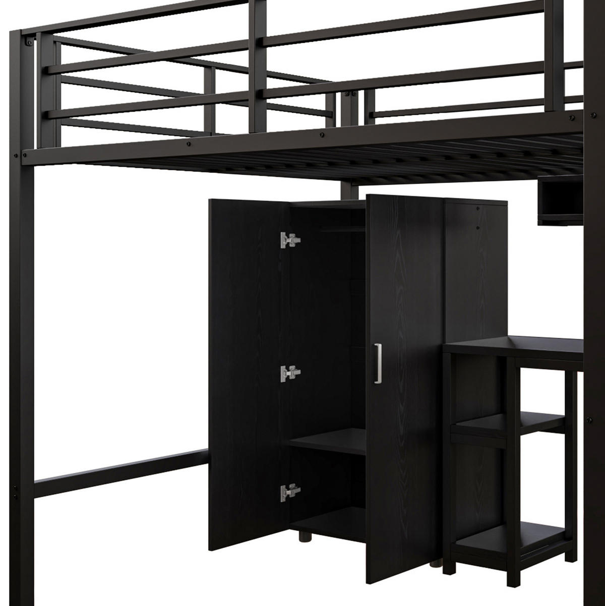 HOCHBETT 140/200 cm mit Kleiderschrank und Schreibtisch, Schwarz - Schwarz, Metall (140/200cm) - Flora Grace