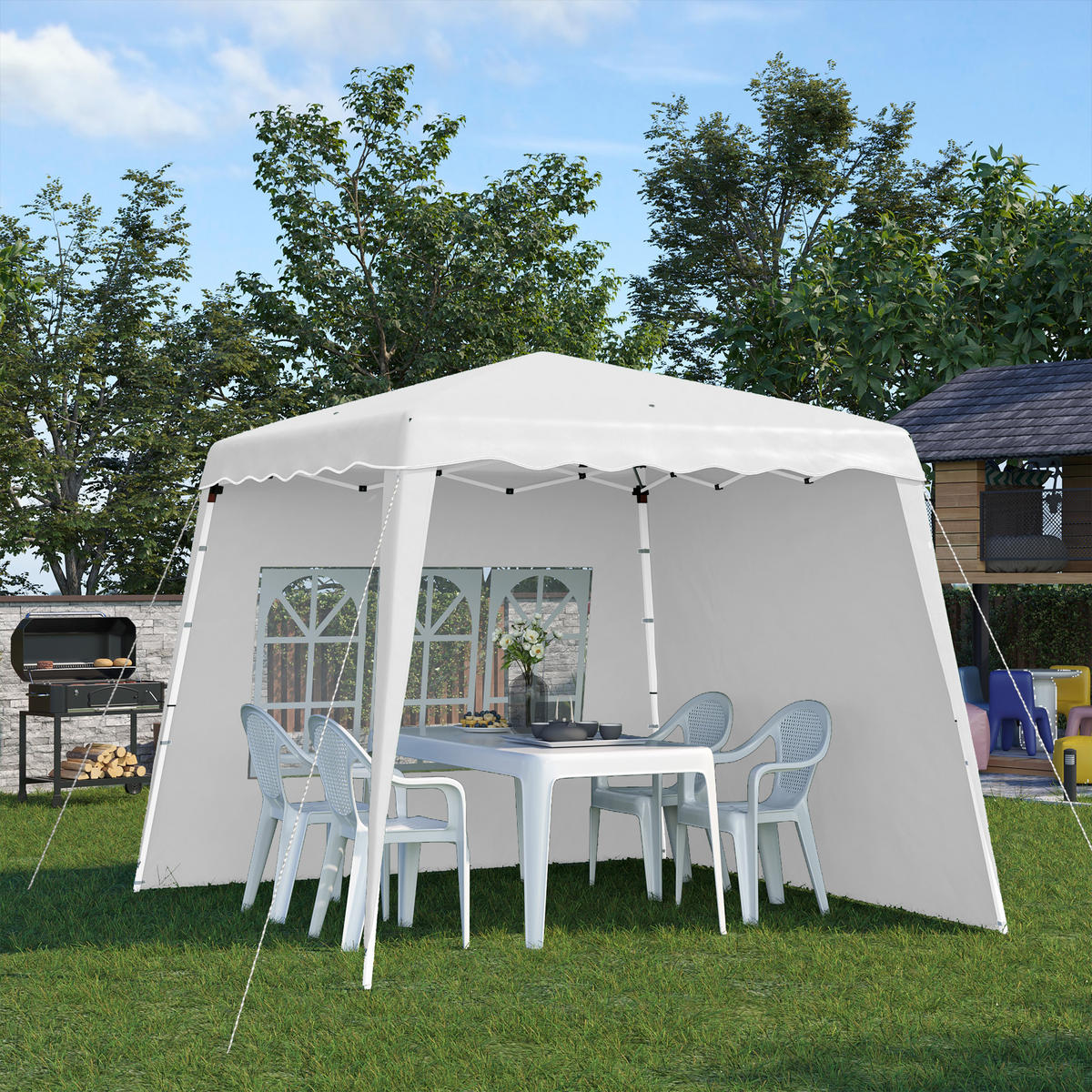 FALTPAVILLON, Weiß, Stahl, Oxfordstoff - Weiß, Metall (240/250/240cm) - Outsunny