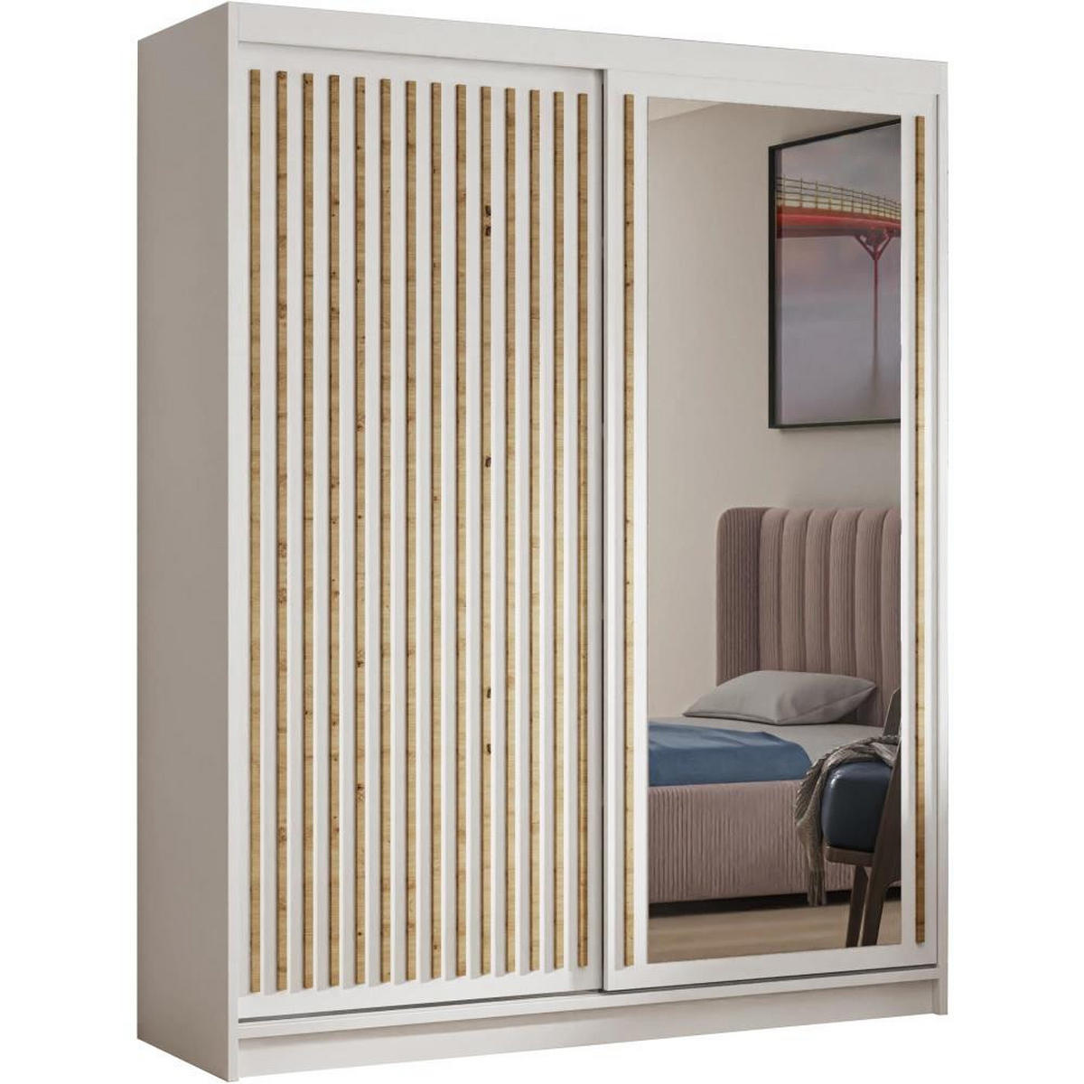 SCHWEBETÜRENSCHRANK Donatello 100/205/60 2-türig weiß mit Spiegel - Weiß/Eiche Artisan, Holzwerkstoff (100/205/60cm) - Beautysofa