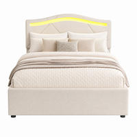 POLSTERBETT 90/200 mit LED-Beleuchtung, zwei Schubladen und verstellbarem Kopfteil in Beige - Beige, Holzwerkstoff/Textil (90/200cm) - EVRYAE