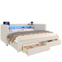 ROZKLADACIA posteľ z zamatu 90x190 cm béžová s LED osvetlením, USB a Typ-C portmi, úložným priestorom - béžová, textil (90/190cm) - Modfu