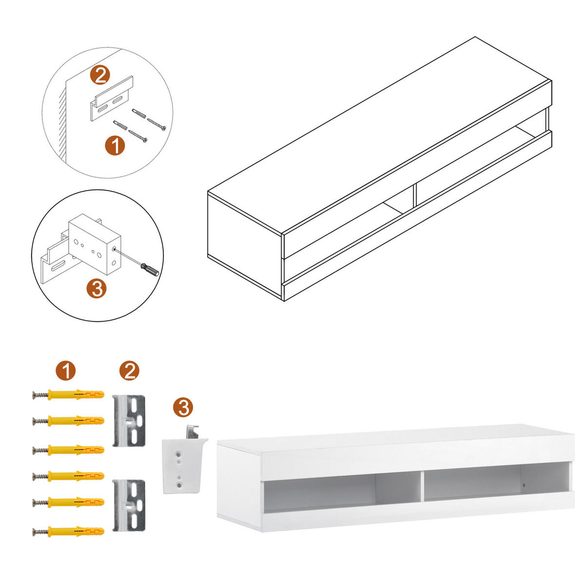 TV-LOWBOARD wandhängend in Weiß Hochglanz mit LED 140/40/30.5 cm - Weiß, Holzwerkstoff (140/30.5/40cm) - Redom