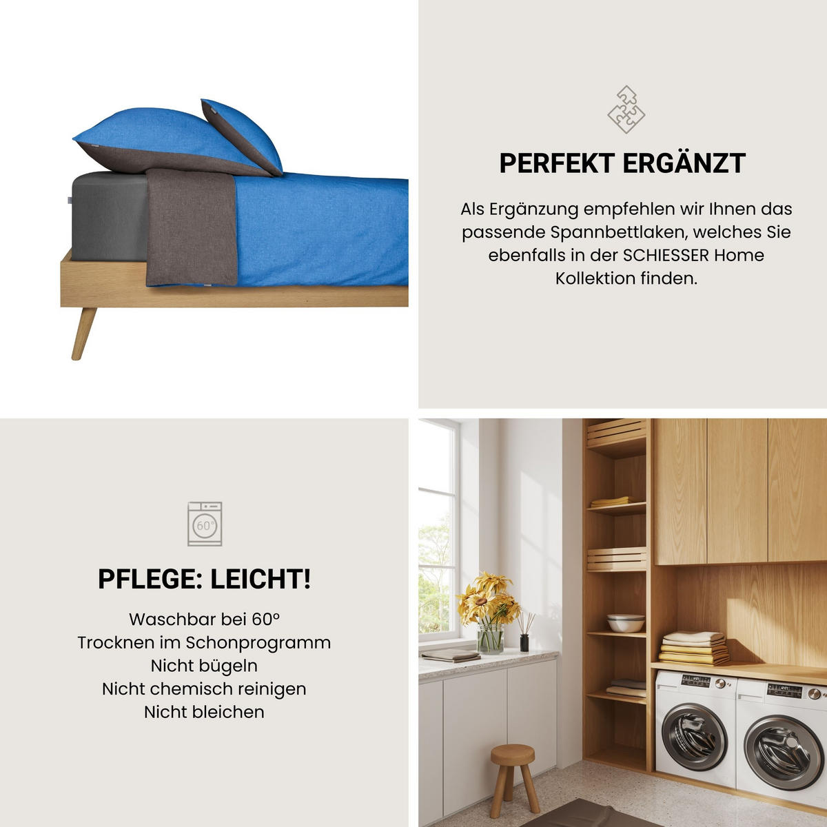 BETTWÄSCHESET Doubleface - Renforcé - 2-teilig - 135 x 200 cm - Blau-Dunkelgrau - Blau/Dunkelgrau, Textil (135/200cm) - SCHIESSER