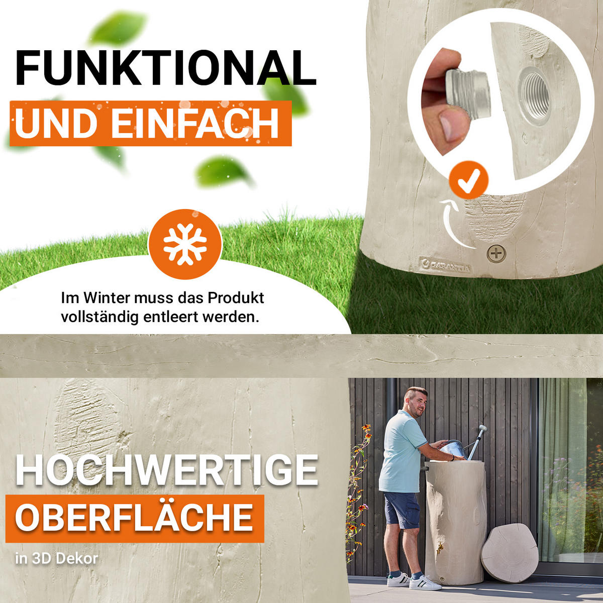STOCK Regentonne 250 L, pine - Pinienfarben, Kunststoff (60/119/60cm) - GARANTIA