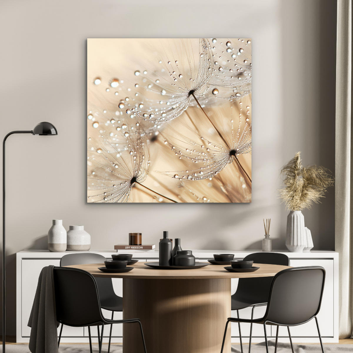 KOVOVÝ OBRAZ Púpava - Abstraktné - Príroda - Béžová 90x90 cm - hnedá, kov (90/90cm) - MuchoWow