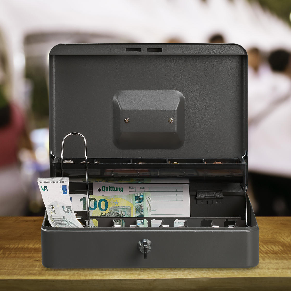 GELDKASSETTE - Grau, Kunststoff/Metall (30.5/8.5/24.5cm) - Relaxdays