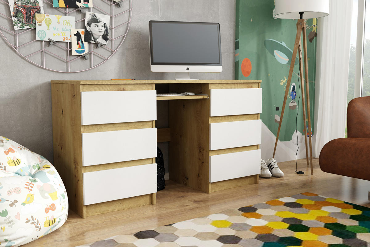 SCHREIBTISCH ANGULO 130x50x75 cm Bürotisch Computertisch, Eiche Artisan - Eiche Artisan, Holzwerkstoff (50/130/75cm) - MASSENO