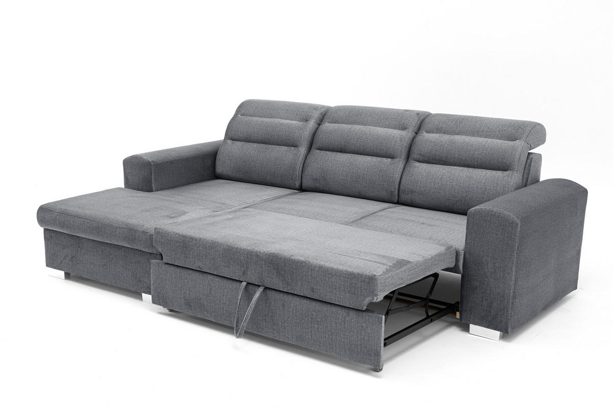 ECKSOFA CLOUD S Links mit Schlaffunktion 120x200 Velours Grau - Chromfarben/Grau, Holz/Kunststoff (155/260cm) - Muffo