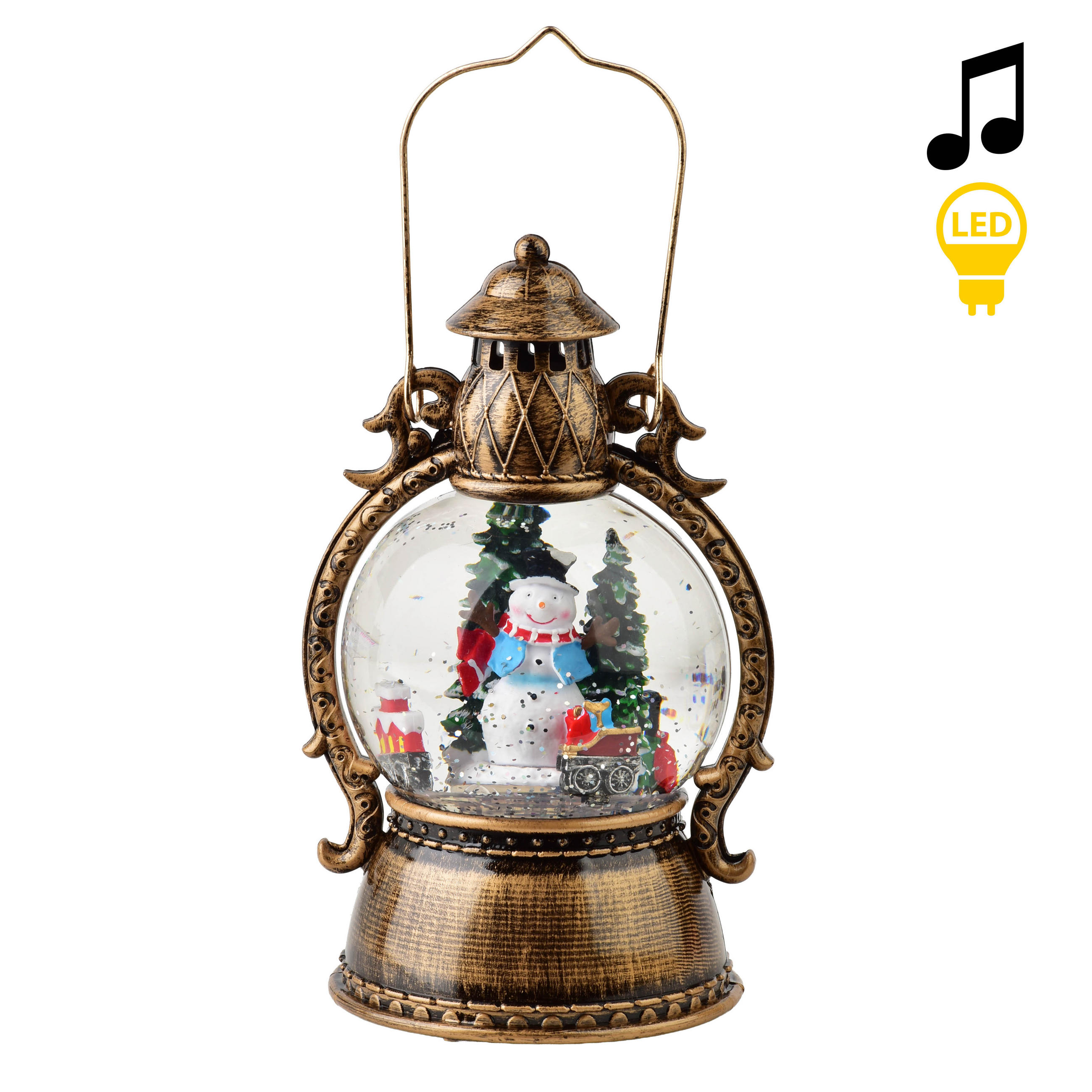 WEIHNACHTSLATERNE Santa Lila Gold Led-Musikfunktion - Braun, Kunststoff (13/22/13cm) - Mondex