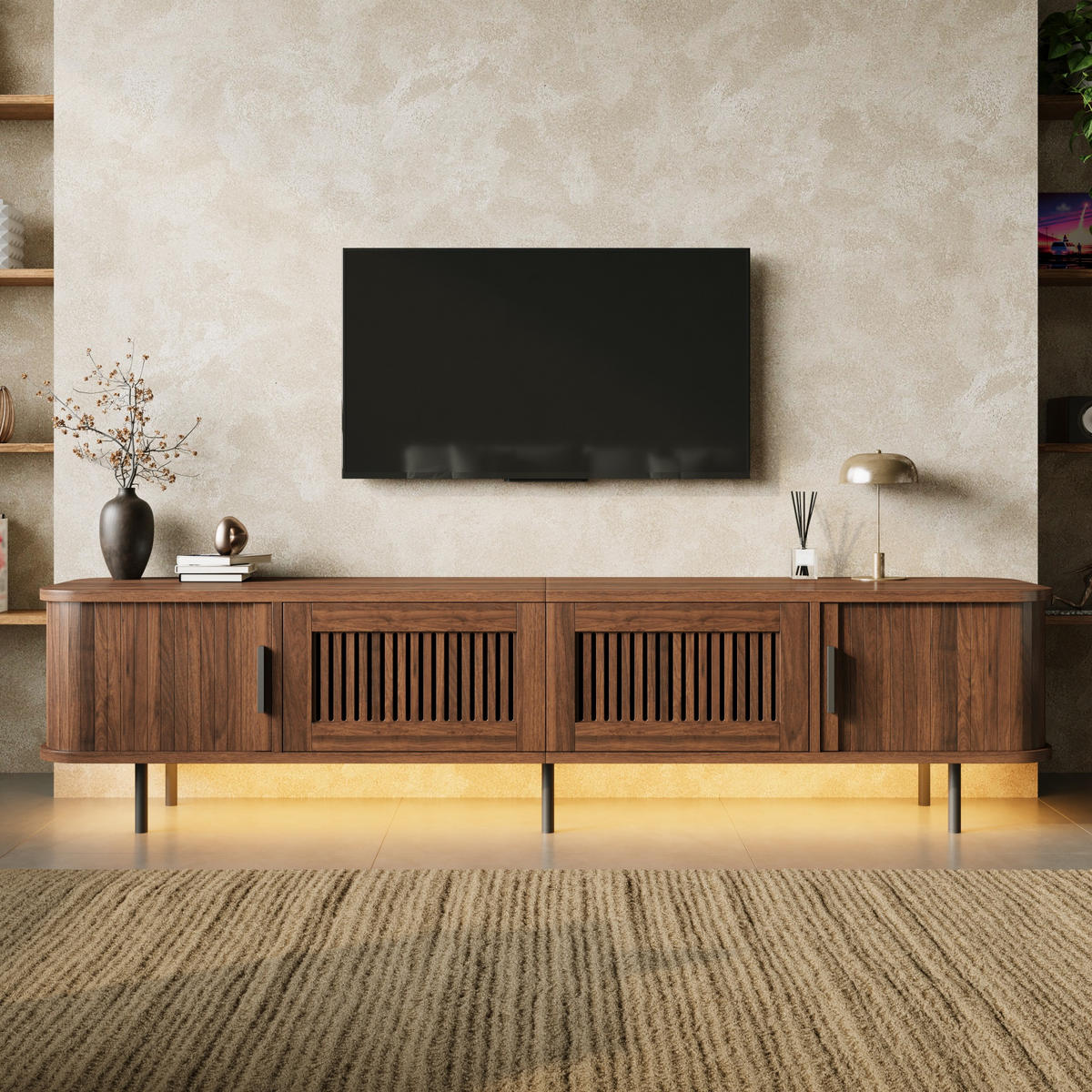LOWBOARD DE-40187 mit LED-Beleuchtung Nussbaum - Walnussfarben, Holzwerkstoff (180/44.5/40cm) - ComfortXL