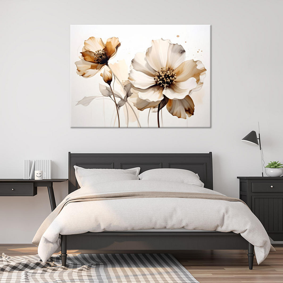 LEINWANDBILD, Beige Blumen in einer eleganten modernen Komposition - Beige, Textil (45/30cm) - Feeby