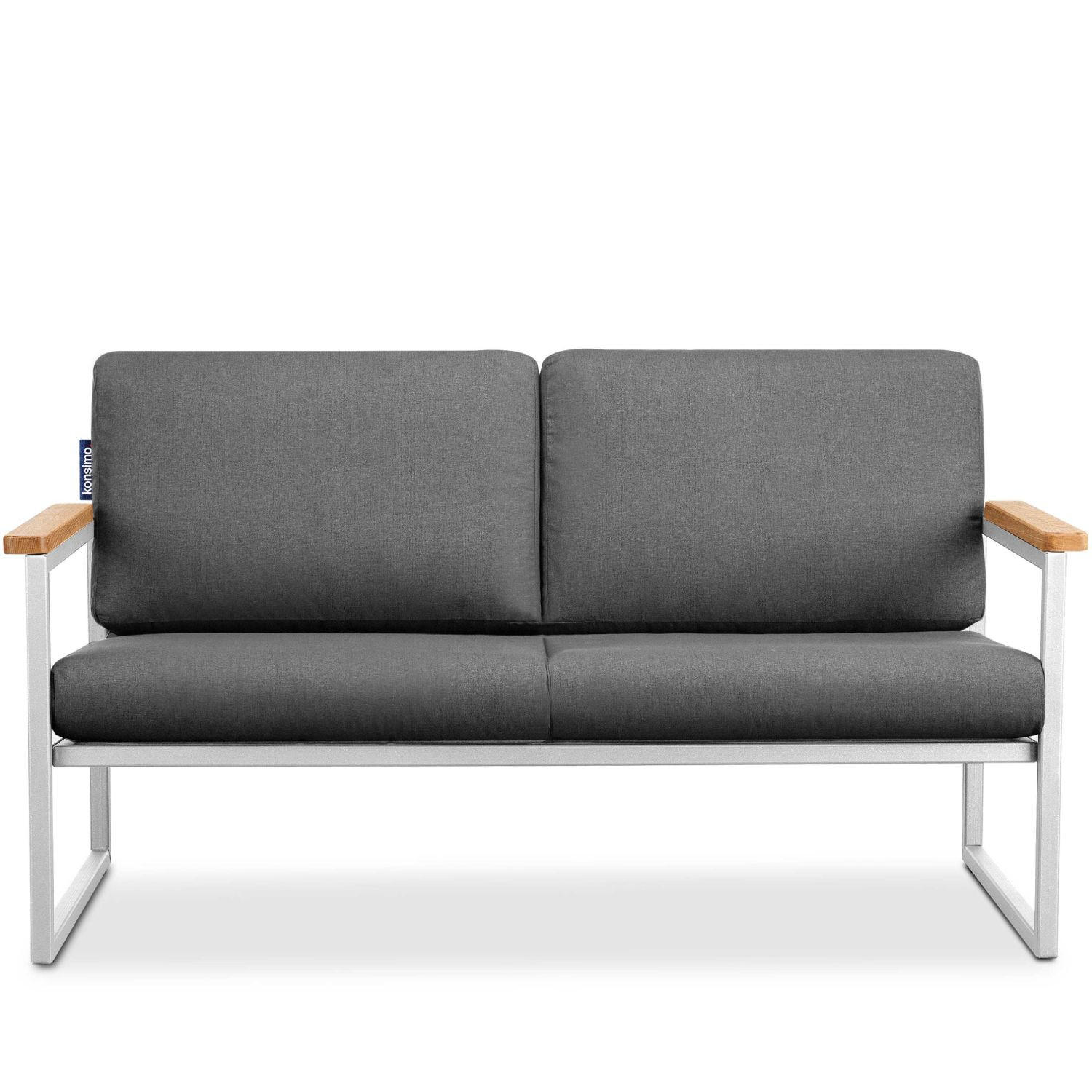 GARTENSOFA TRIBO 2-Personen ,Weiß/Grau - Weiß/Grau, Holz/Textil (130/65/60cm) - KONSIMO®
