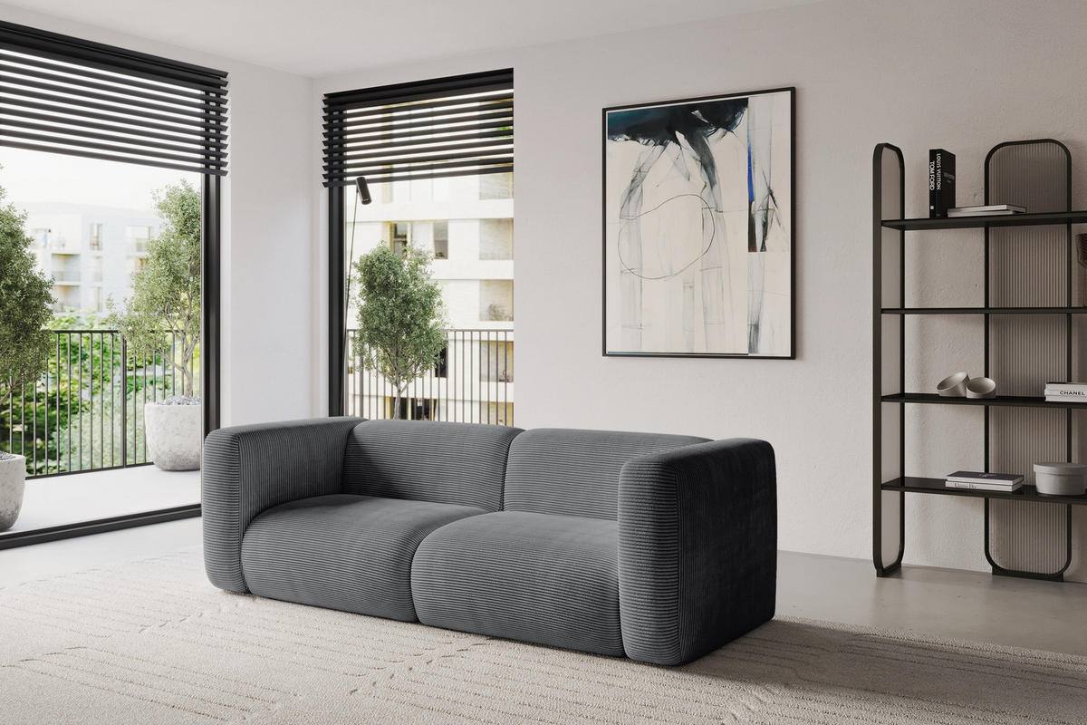 MODULARES Sofa 2-SITZER MIRA-S1 228x89x70 Dunkelgrau cm Cord - Dunkelgrau/Schwarz, Holzwerkstoff/Kunststoff (228/70/89cm) - ALTDECOR