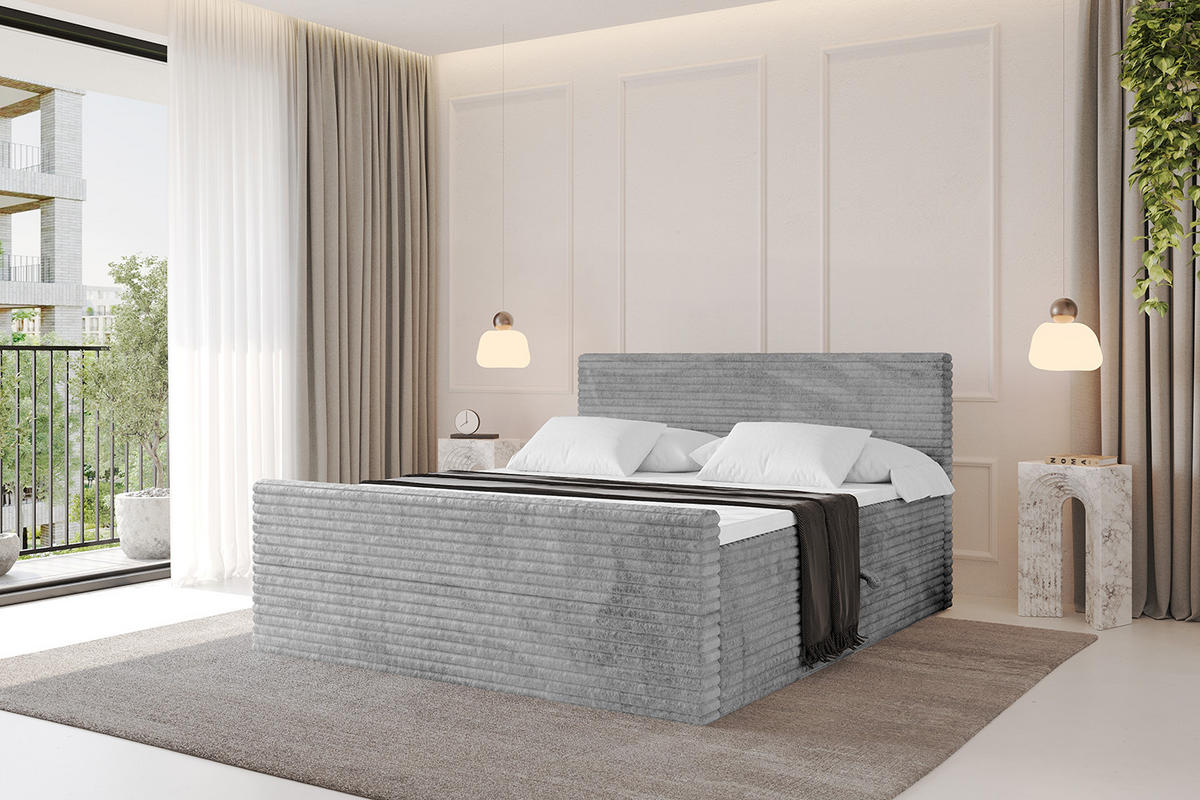 BOXBETT mit Matratze H4 und Lattenrost - TOLO-Z-v1 - 180x200 Cord - Hellgrau - Hellgrau, Holzwerkstoff (180/200cm)