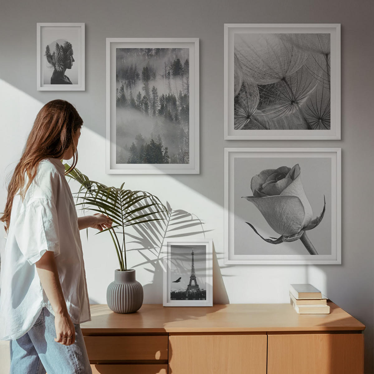 WANDBILDER 5er-Set - 50x50 cm & 20x30 cm & 40x60 cm Weißer Rahmen - Zitrusbäume in einem sonnigen Garten - Weiß, Kunststoff (40/60cm) - ArtPrintCave