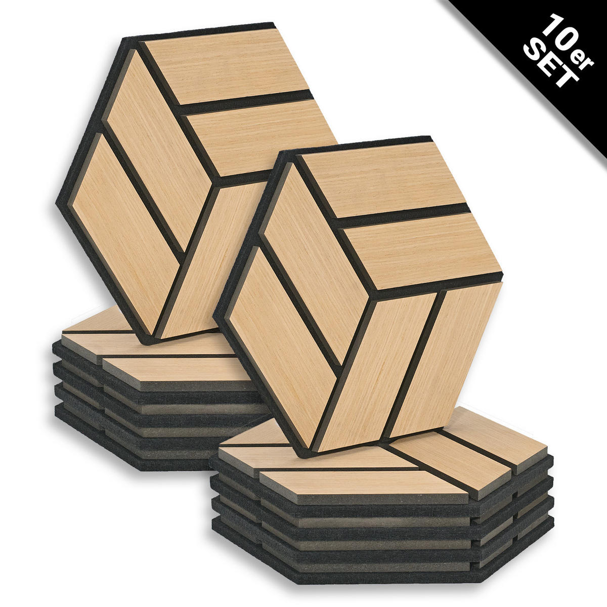 AKUSTIKPANEEL Hexagon Natur 10 Stück - Naturfarben, Holz (30/26/2cm) - Homestyle4u