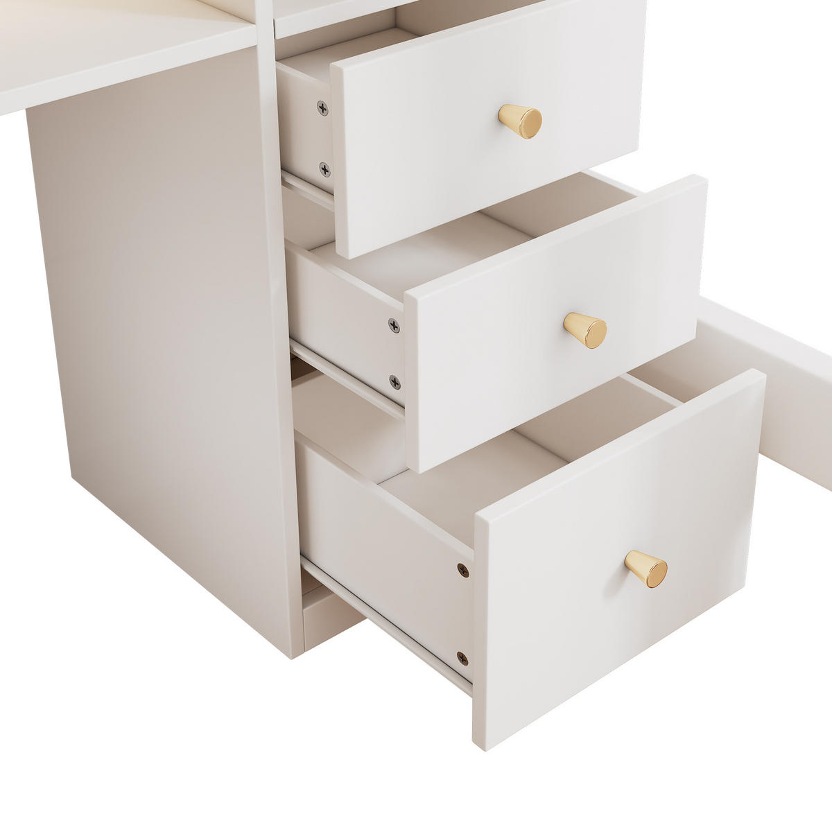 KINDEREINZELBETTEN aus Holz 90x200 cm in Weiß mit Schreibtisch & USB/Type-C-Ladefunktion - Weiß, Holz (90/200cm) - Modfu