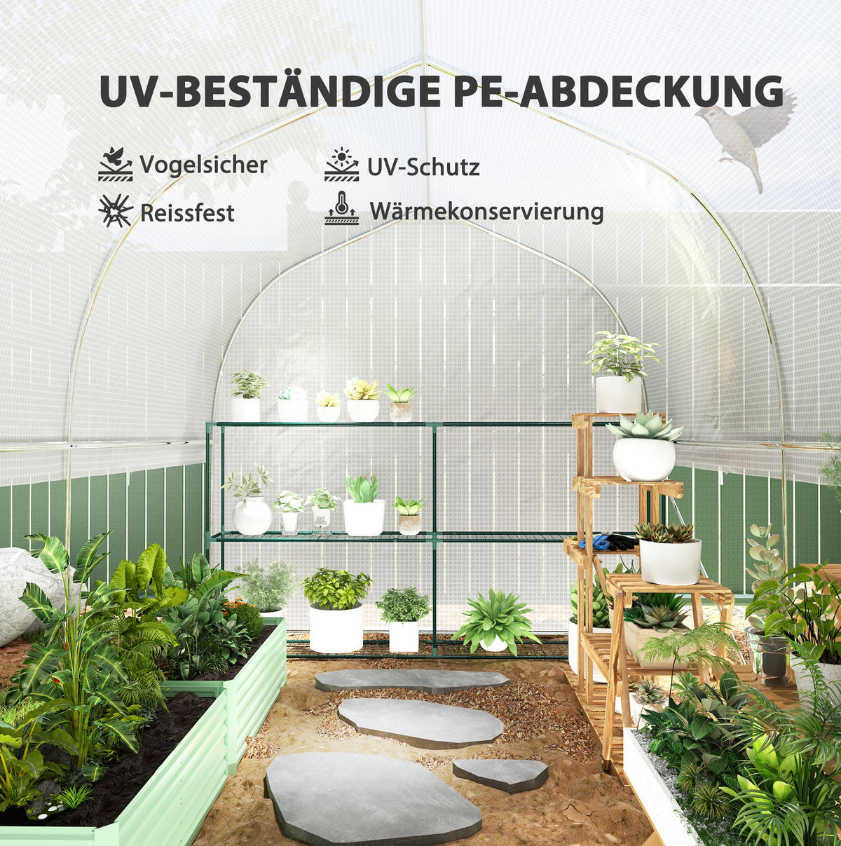 GEWÄCHSHAUS aus Kunststoff 300x200x200 cm in Weiß mit Rolltür & Fenstern - Weiß, Kunststoff (200/200/300cm) - Modfu