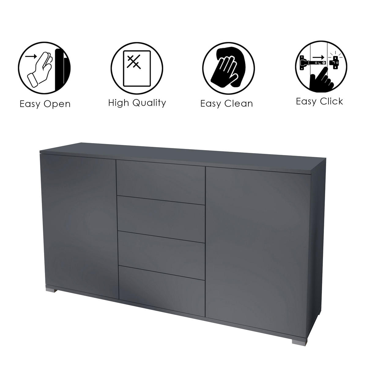 SIDEBOARD Santo Anthrazit matt - Anthrazit, Holzwerkstoff (138.5/75.5/35cm) - Vladon