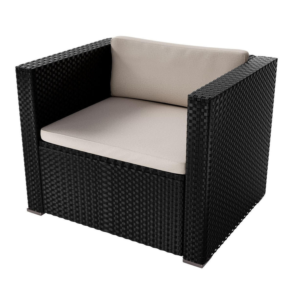 LOUNGEGARNITUR Punta Cana inkl. Abdeckung 4-tlg. - Creme/Schwarz, Kunststoff - Juskys