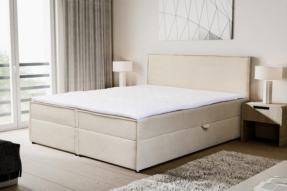 BOXBETT GLORIA mit Bettkästen H2/H3 Matratze 160 x 200 cm - Beige, Holzwerkstoff (160/200cm) - VENASI MÖBEL