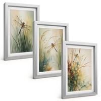 BILDER SET 3er Set - 20x30 cm Silberner Rahmen - Libellengräser über dem Wasser - Silberfarben, Kunststoff (20/30cm) - TULUP