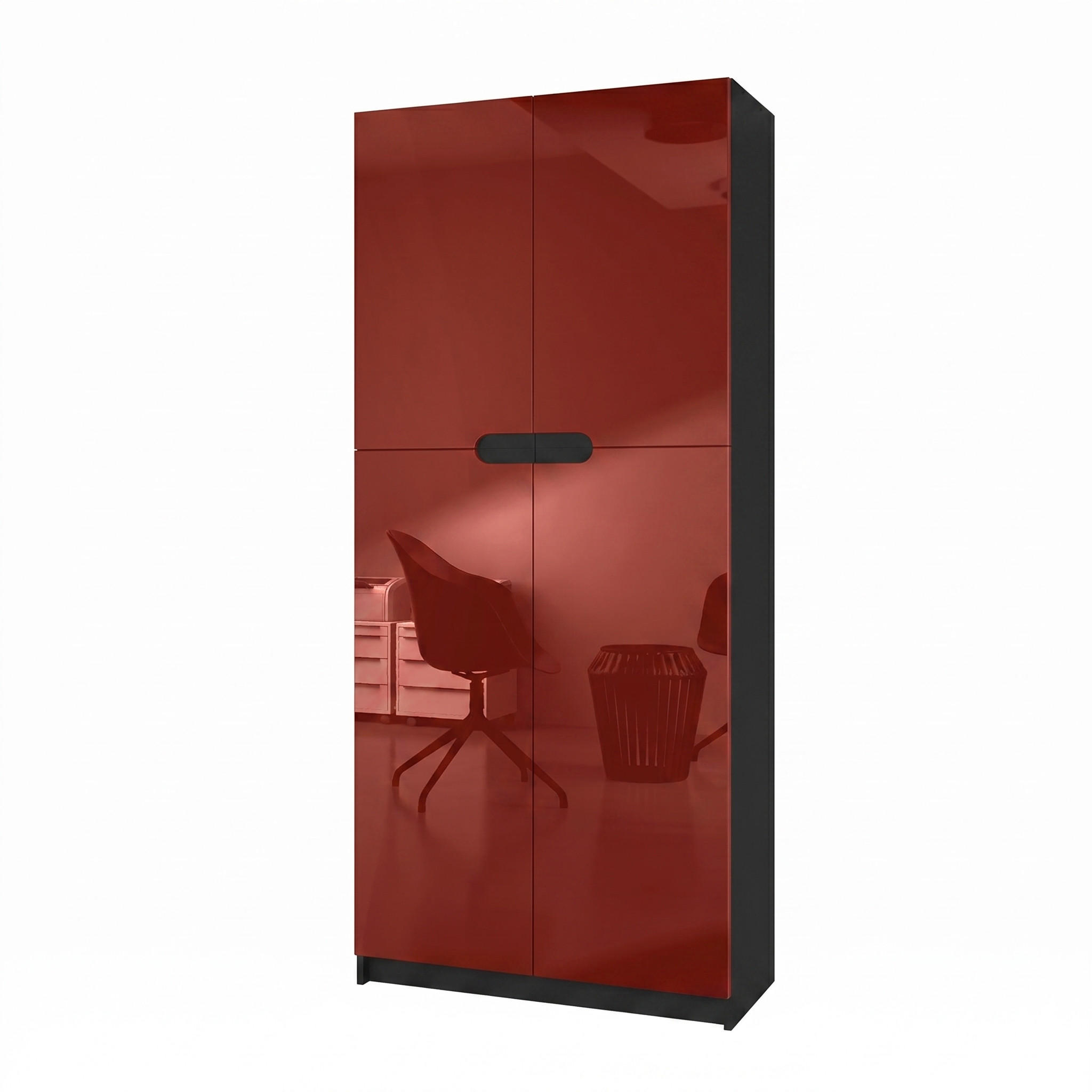 BÜROSCHRANK Logan Fronten in Bordeaux Hochglanz - Bordeaux, Holzwerkstoff (82/184/37cm) - Vladon