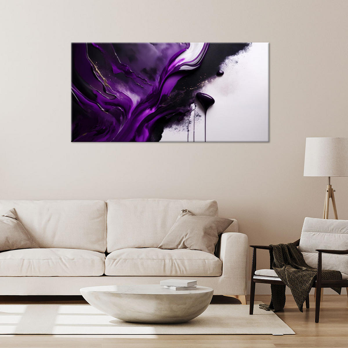 BILD auf Leinwand Lila Modern Abstrakt - Lila, Textil (80/40cm) - Feeby