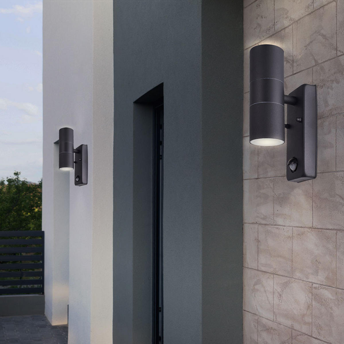 WANDLEUCHTE Alu-Druckguss Schwarz 2er Set - Schwarz, Glas (7.5/22/11.5cm)