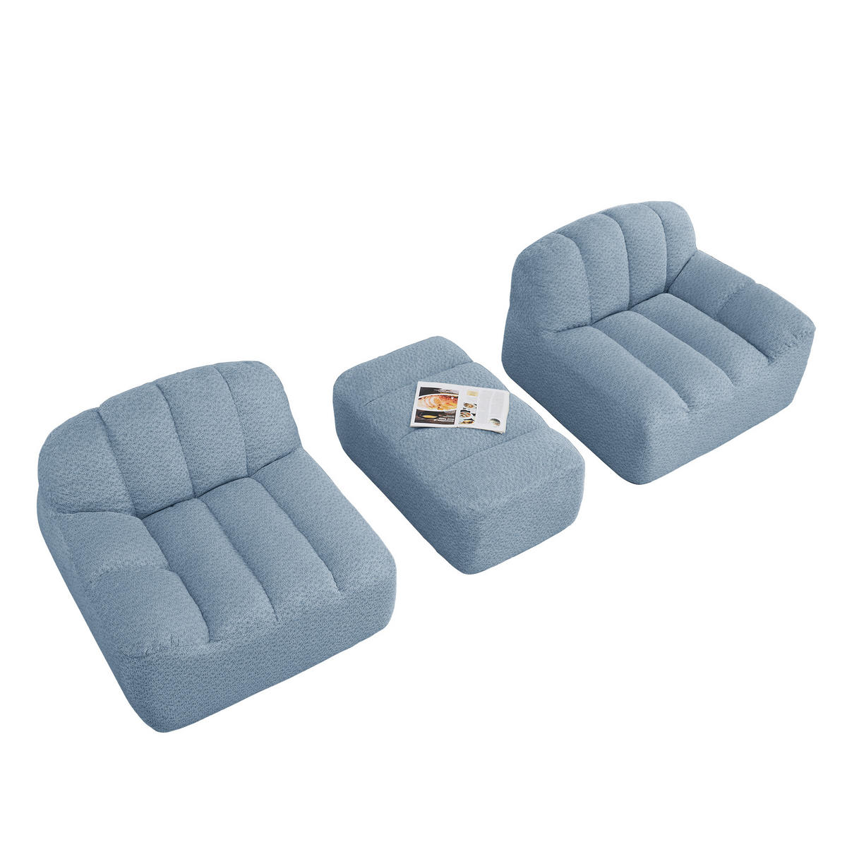 ECKSOFA 210×165×79 cm Granular Fleece rahmenlos modular mit 1 Ottoman, blau - Blau, Textil (165/210cm) - Luhomfu