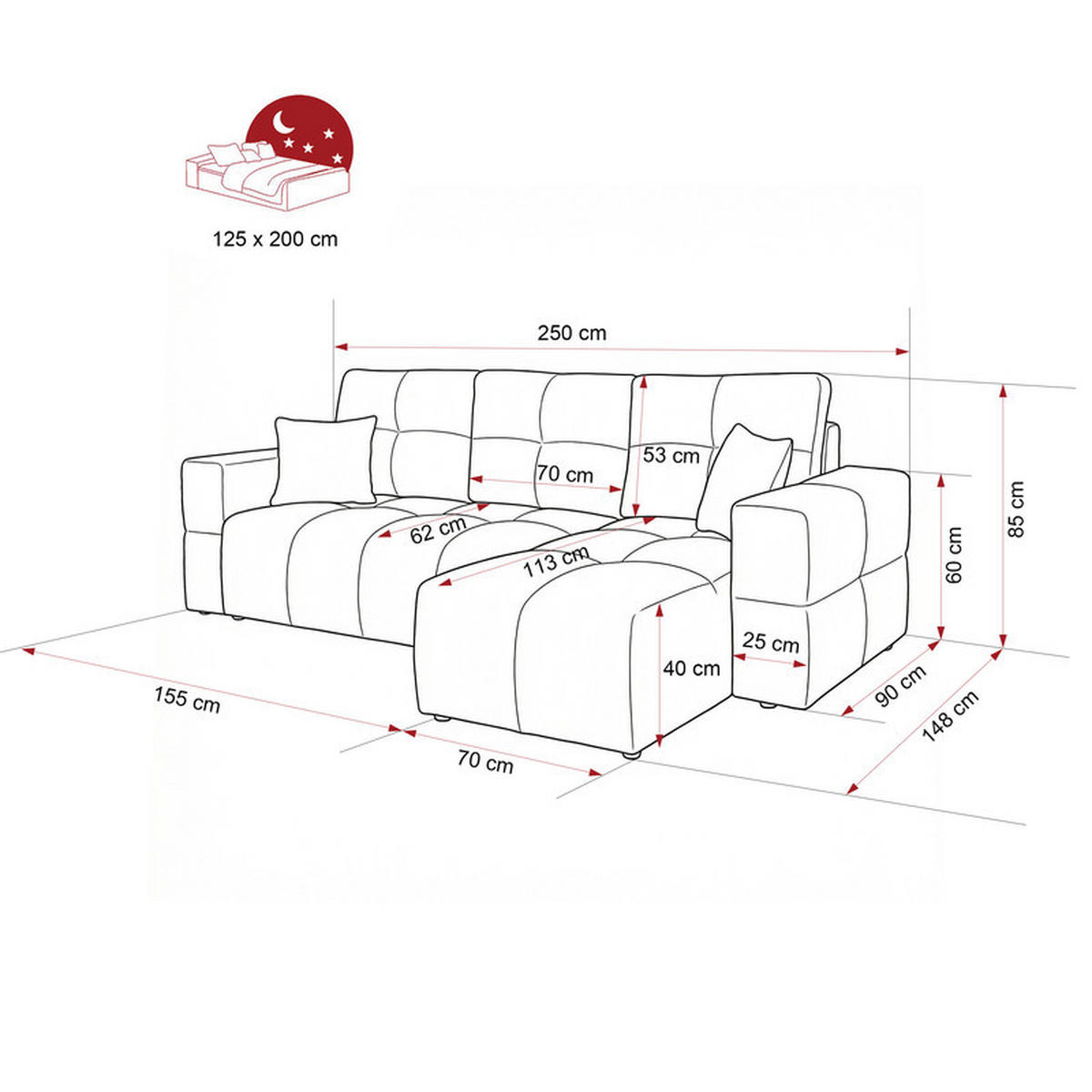 ECKSOFA BUENO mit Schlaffunktion und Bettkasten, Stoff Creme - Creme, Kunststoff/Textil (250/148cm) - Idohome