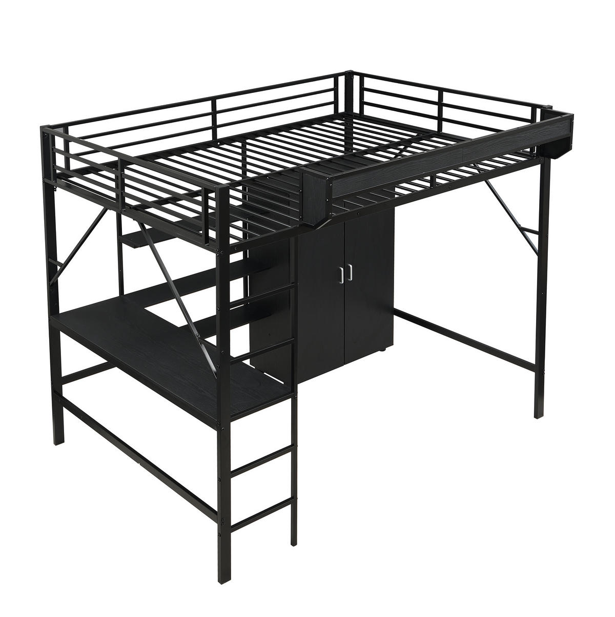 HOCHBETT 140/200 cm in Schwarz mit Schreibtisch, Kleiderschrank und Stauraum - Schwarz, Holzwerkstoff (140/200cm) - BEAOK