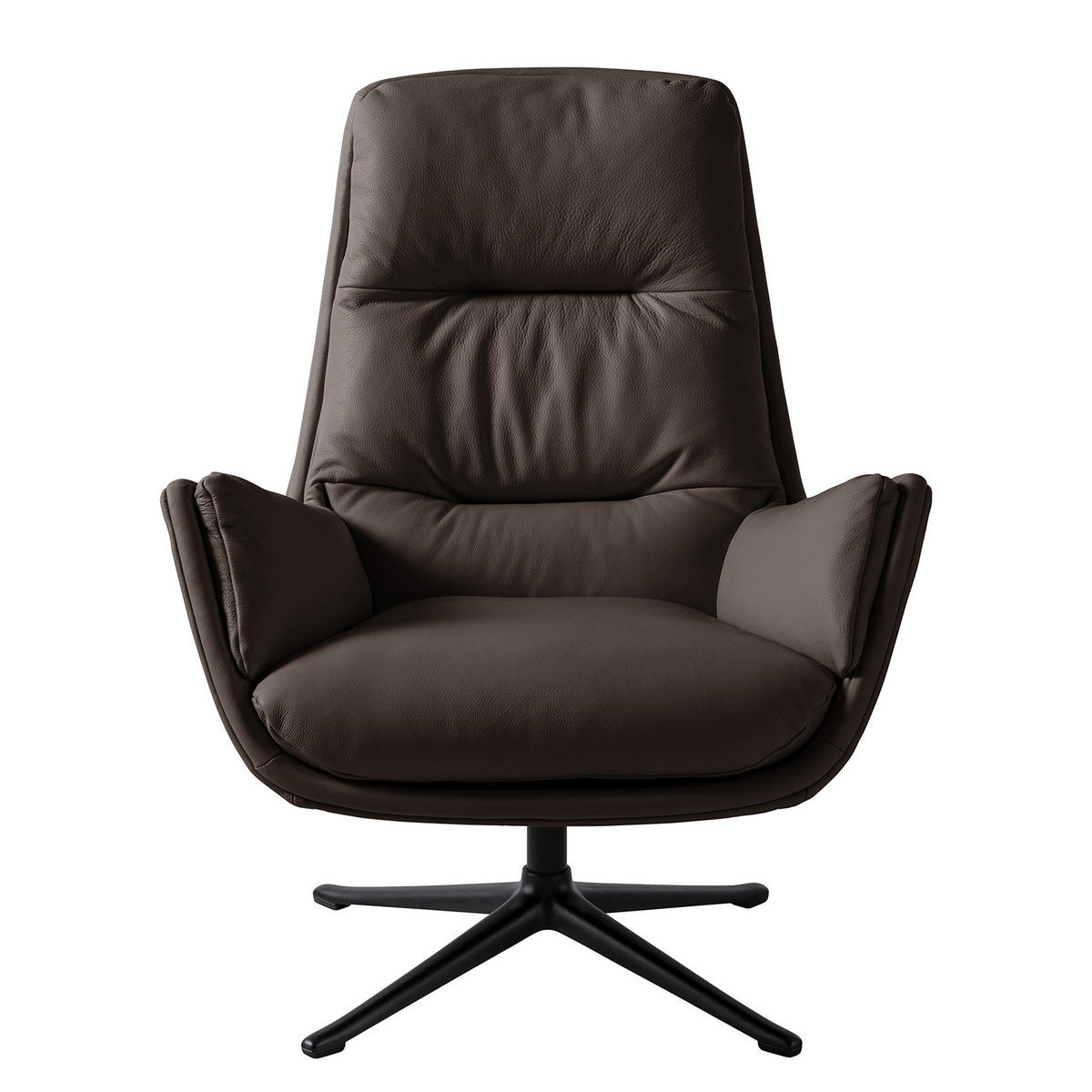 SESSEL mit Kreuzfuß - Dunkelbraun/Schwarz, Leder/Metall (83/95/97cm) - home24