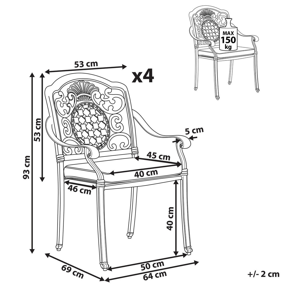 GARTENSTUHL 4er-Set Aluminium dunkelbraun Salento - Dunkelbraun, Metall (69/93/53cm) - Beliani