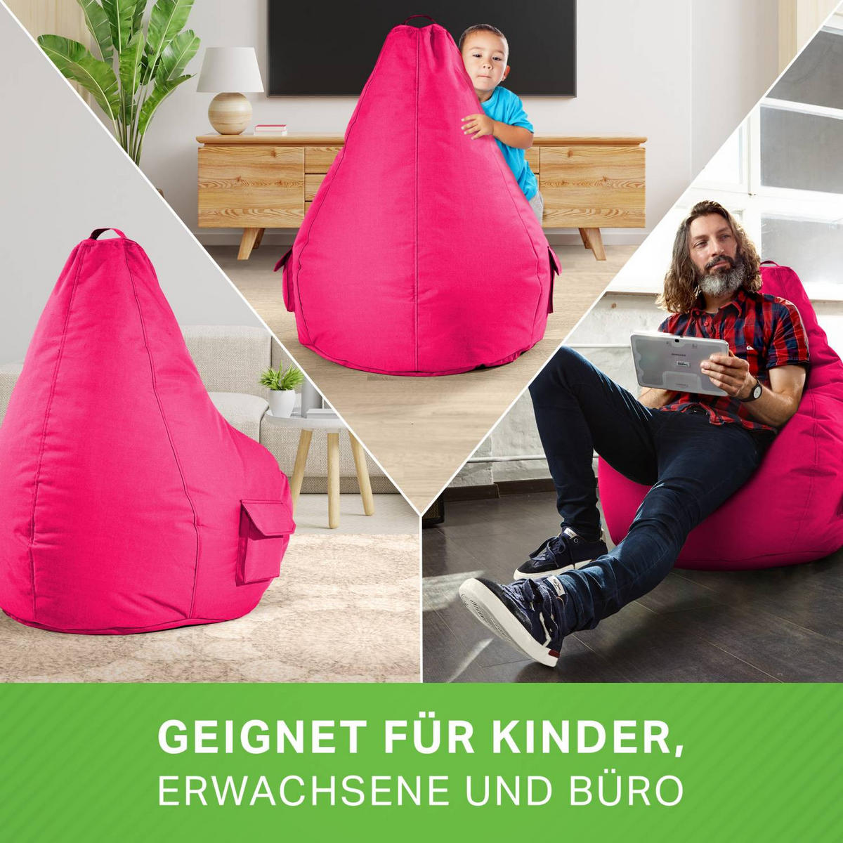 SITZSACK + Hocker "Cozy+Cube" 2er Set - Pink, Textil (70/90/80cm) - Green Bean
