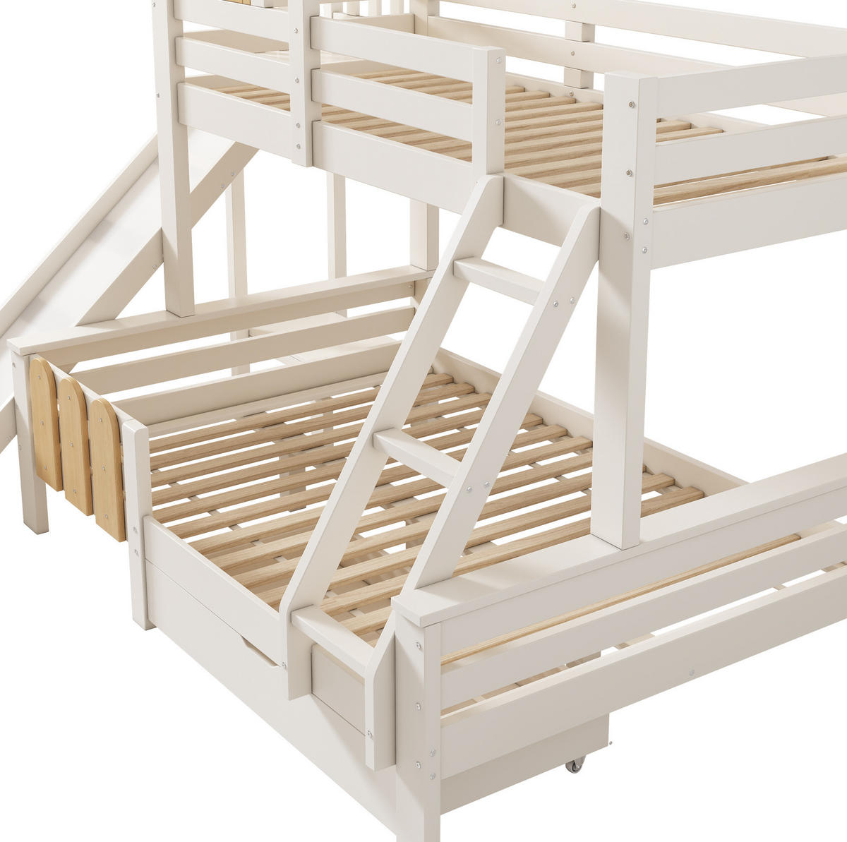 HOCHBETT aus Holz/MDF 90/140x200 cm in Weiß mit Rutsche & Schublade - Weiß, Holzwerkstoff (90/200cm) - Modfu