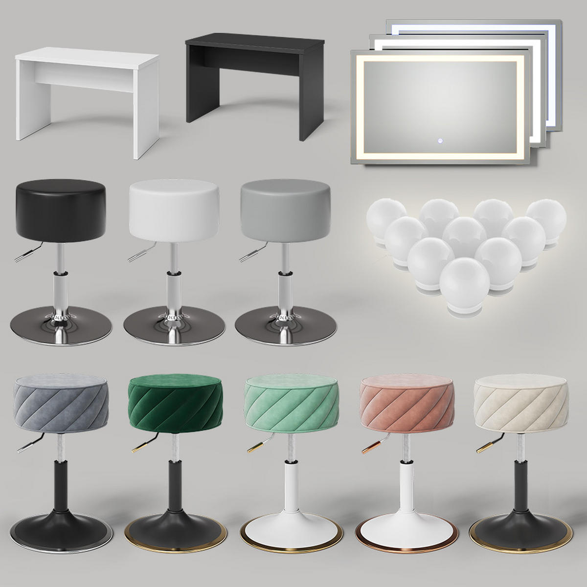SCHMINKTISCH Imola Sonoma 90 cm mit LED Beleuchtung - Weiß/Sonoma Eiche, Holzwerkstoff (90/75/40cm) - Livinity®