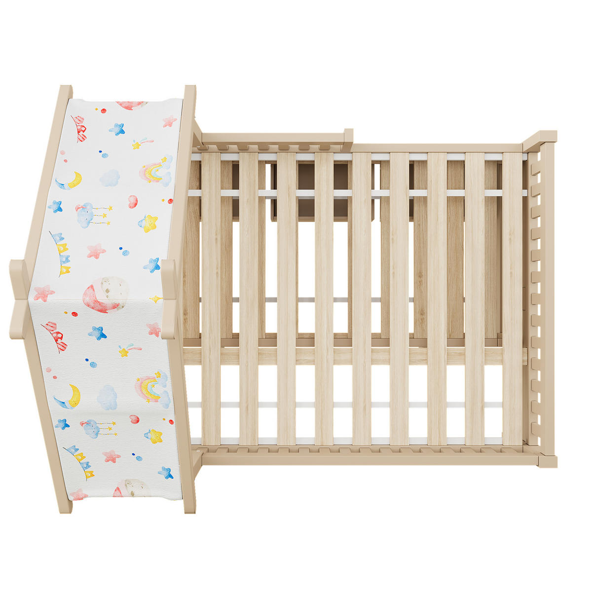 BETT 140/200 mit Ausziehbett, Schubladen und Sicherheitsgittern in Cream - Creme, Holzwerkstoff (140/200cm) - EVRYAE