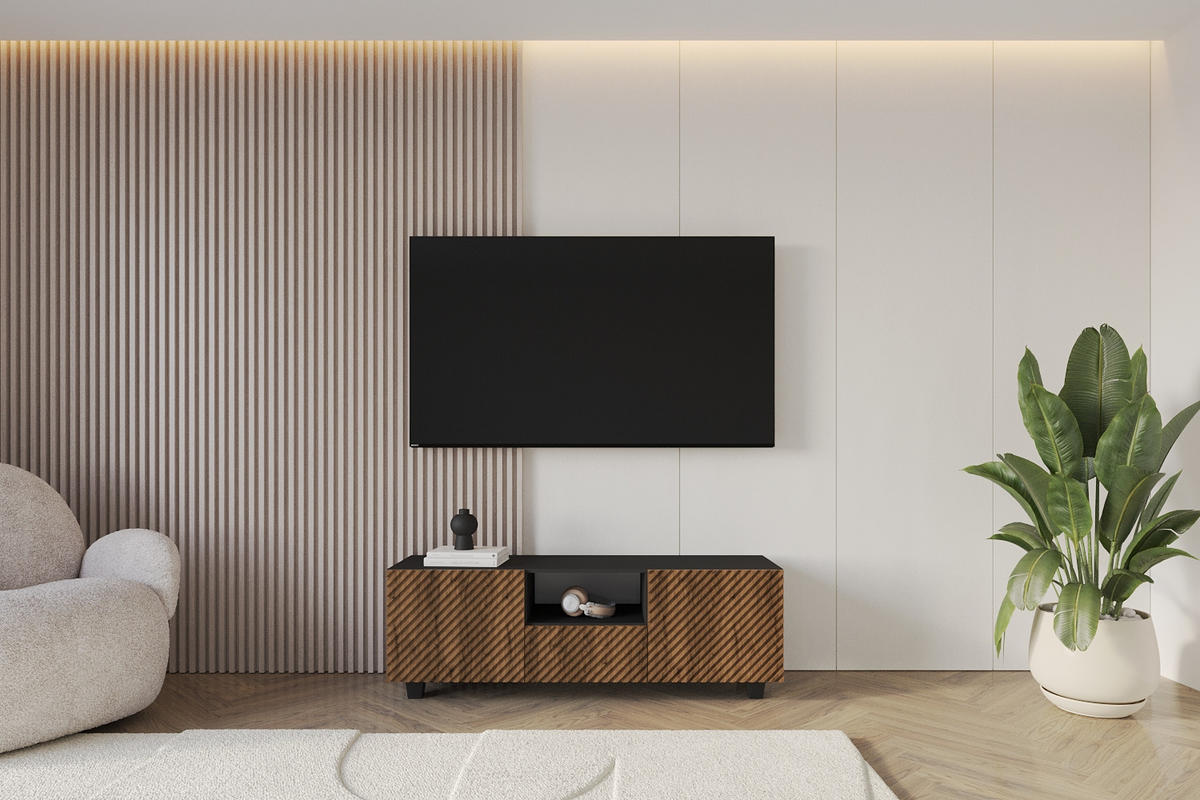 LOWBOARD ZENO-S 140x50x41 cm - Schwarz / Katania - Eiche Wotan/Schwarz, Holzwerkstoff (140/50/41cm) - ALTDECOR