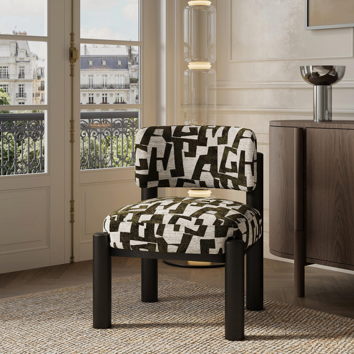 SESSEL ELY Strukturierter Stoff mit Muster Vintage-Grün 60.5cm - Dunkelgrün/Grün, Textil (60.5/74.5/62cm) - Premium Interiors